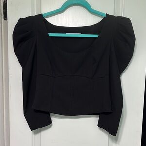 Black Puff Sleeve Top - Women's Elegant Square Neck